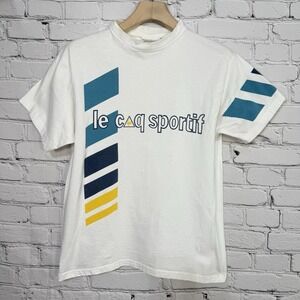 Vintage Le Coq Sportif T-Shirt S 80s Single Stitch Abstract French White Rooster